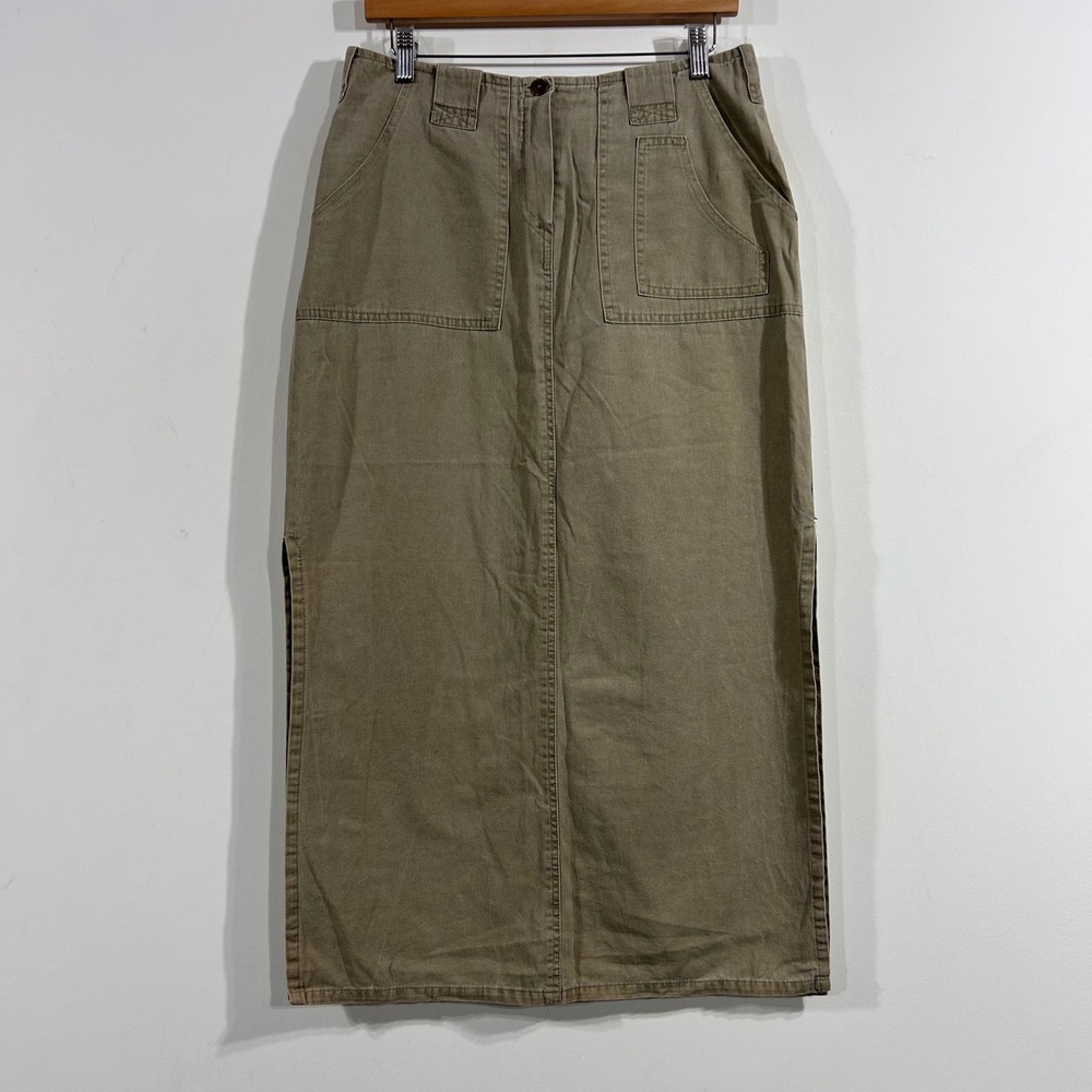 New West VTG Utility Y2K Grunge Maxi Skirt 90s Safari Cargo Cotton Slit Size 12